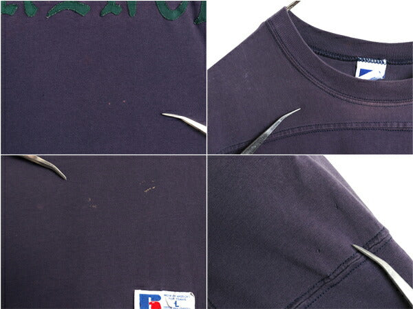 90s USA製 ラッセル フットボール 半袖 Tシャツ メンズ L / オールド ヘビーウェイト ナンバリング ワッペン カットソー ツートン ナス紺