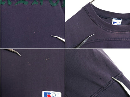 90s USA製 ラッセル フットボール 半袖 Tシャツ メンズ L / オールド ヘビーウェイト ナンバリング ワッペン カットソー ツートン ナス紺