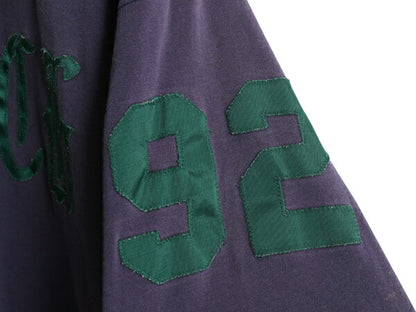 90s USA製 ラッセル フットボール 半袖 Tシャツ メンズ L / オールド ヘビーウェイト ナンバリング ワッペン カットソー ツートン ナス紺
