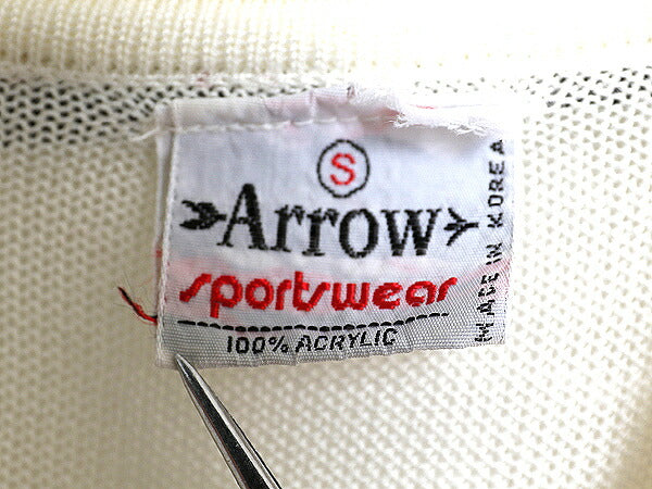70s ARROW ハーフジップ ニット ポロシャツ メンズ S / ヴィンテージ 半袖 シャツ ポケット付き プルオーバー ツートン 無地 ポケット付き