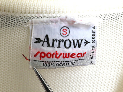 70s ARROW ハーフジップ ニット ポロシャツ メンズ S / ヴィンテージ 半袖 シャツ ポケット付き プルオーバー ツートン 無地 ポケット付き