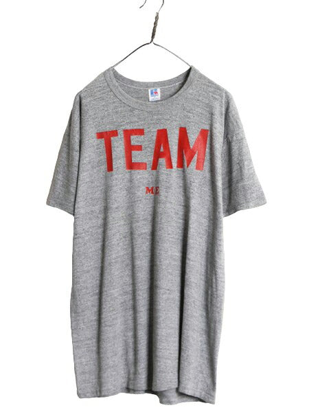 80s USA製 ラッセル プリント 半袖 Tシャツ メンズ XL / 古着 80年代 ヴィンテージ RUSSELL シングルステッチ 大きいサイズ 霜降り グレー