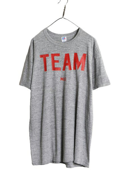 80s USA製 ラッセル プリント 半袖 Tシャツ メンズ XL / 古着 80年代 ヴィンテージ RUSSELL シングルステッチ 大きいサイズ 霜降り グレー