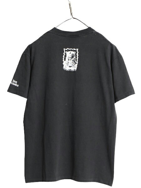 90s USA製 グリズリー 企業 イラスト プリント 半袖 Tシャツ メンズ M 90年代 オールド 企業物 アニマル キャラクター シングルステッチ 黒