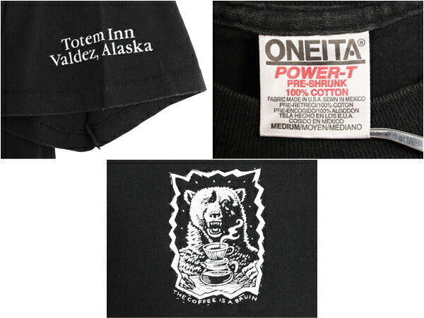 90s USA製 グリズリー 企業 イラスト プリント 半袖 Tシャツ メンズ M 90年代 オールド 企業物 アニマル キャラクター シングルステッチ 黒
