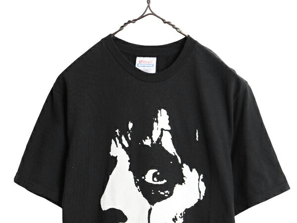 00s グラフィック フェイス イラスト プリント Tシャツ メンズ S / 古着 オールド アート ヘビーウェイト ブラック モノトーン 黒 ヘインズ