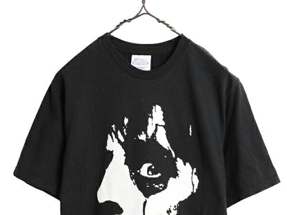 00s グラフィック フェイス イラスト プリント Tシャツ メンズ S / 古着 オールド アート ヘビーウェイト ブラック モノトーン 黒 ヘインズ