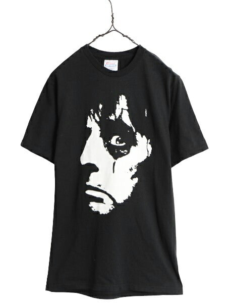 00s グラフィック フェイス イラスト プリント Tシャツ メンズ S / 古着 オールド アート ヘビーウェイト ブラック モノトーン 黒 ヘインズ