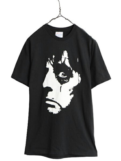 00s グラフィック フェイス イラスト プリント Tシャツ メンズ S / 古着 オールド アート ヘビーウェイト ブラック モノトーン 黒 ヘインズ