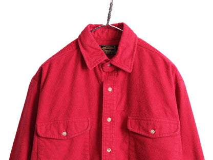 90s エディーバウアー コットン シャモア クロス 長袖 シャツ メンズ M 古着 90年代 オールド Eddie Bauer ヘビー ネルシャツ 黒タグ 無地