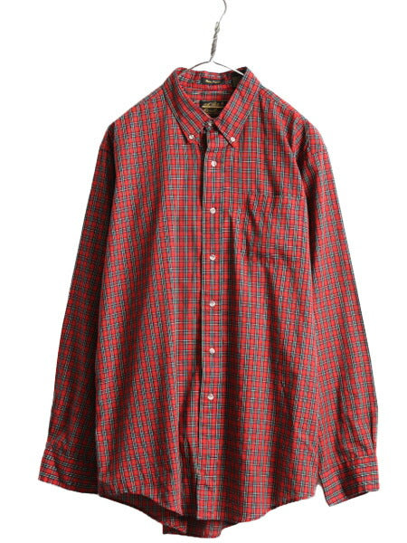 90s エディーバウアー チェック 長袖 ボタンダウン シャツ メンズ XL 90年代 オールド Eddie Bauer 長袖シャツ ポケット付き 大きいサイズ
