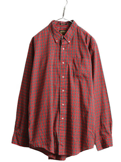90s エディーバウアー チェック 長袖 ボタンダウン シャツ メンズ XL 90年代 オールド Eddie Bauer 長袖シャツ ポケット付き 大きいサイズ