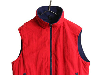 80s USA製 ウールリッチ ナイロン ベスト メンズ S 古着 Woolrich 80年代 ヴィンテージ アウトドア 裏 フリース 重ね着 フルジップ 紺タグ