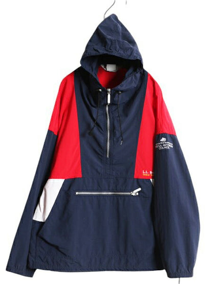90s USA製 エルエルビーン ナイロン アノラック パーカー ジャケット レディース L メンズ S 程 オールド LLBEAN ハーフジップ マンパ 企業