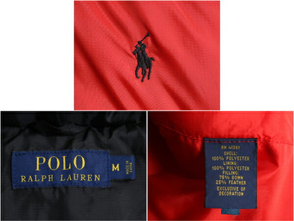 ポロ ラルフローレン ダウン ジャケット メンズ M / ナイロン フルジップ ハイネック キルティング ブルゾン ワンポイント 赤 黒 ツートン