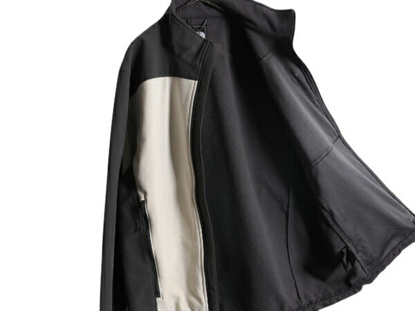 US企画 ノースフェイス APEX ソフトシェル ジャケット メンズ L The North Face ストレッチ 裏 フリース ジャンパー フルジップ ツートン|| 中古 日本未発売 アウトドア ブルゾン ハイネック エイペックス ジップアップ ワンポイント ロゴ刺繍 チャコール ホワイト アメカジ