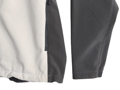 US企画 ノースフェイス APEX ソフトシェル ジャケット メンズ L The North Face ストレッチ 裏 フリース ジャンパー フルジップ ツートン|| 中古 日本未発売 アウトドア ブルゾン ハイネック エイペックス ジップアップ ワンポイント ロゴ刺繍 チャコール ホワイト アメカジ