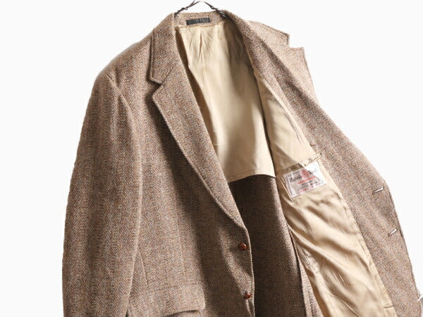 80s USA製 ハリスツイード テーラード ジャケット メンズ XL 古着 80年代 ヴィンテージ ブレザー ウール ツイード ヘリンボーン ストライプ