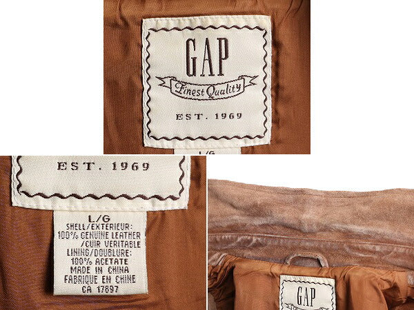 00s OLD GAP 本革  スウェード ロング ベスト レディース L / 古着 ギャップ フルジップ ベルト付き 重ね着 ノースリーブ 牛革 ブラウン 茶