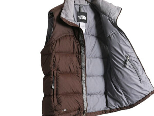 ノースフェイス ヌプシ ダウン ベスト レディース S The North face アウトドア NUPTSE 700フィル フルジップ 重ね着 前開き パッカブル 茶