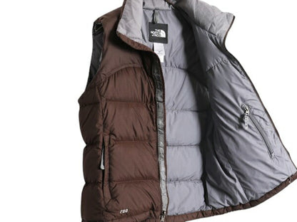 ノースフェイス ヌプシ ダウン ベスト レディース S The North face アウトドア NUPTSE 700フィル フルジップ 重ね着 前開き パッカブル 茶