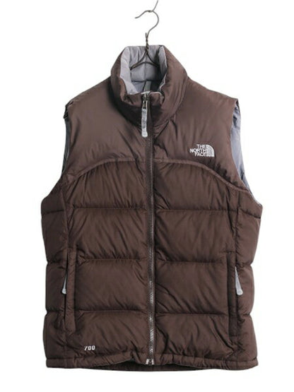 ノースフェイス ヌプシ ダウン ベスト レディース S The North face アウトドア NUPTSE 700フィル フルジップ 重ね着 前開き パッカブル 茶