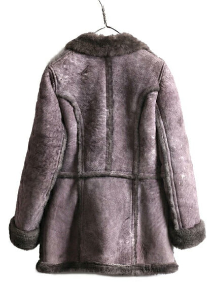 80s Saint Michel シープスキン ムートン ランチ コート 16 レディース M 程 古着 80年代 ヴィンテージ ロング グレー 内ボア 本革 レザー