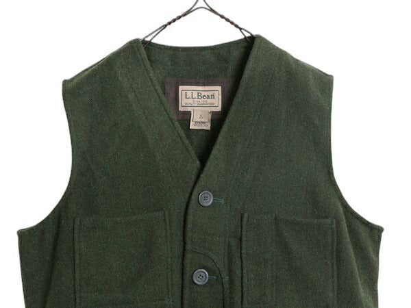 エルエルビーン ハーフムーン メルトン ウール ハンティング ベスト メンズ L 古着 LLBEAN 重ね着 前開き 無地 アウトドア LLビーン カーキ