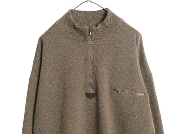 80s エルエルビーン ハーフジップ ニット セーター メンズ L / ヴィンテージ LLBEAN プルオーバー ハイネック ウール コットン 裏起毛 無地