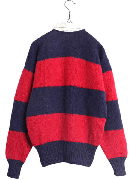 90s ポロ ラルフローレン ウール ニット セーター ボーイズ XL メンズ XS 程 古着オールド ラグビー ラガーシャツ タイプ ワイド ボーダー