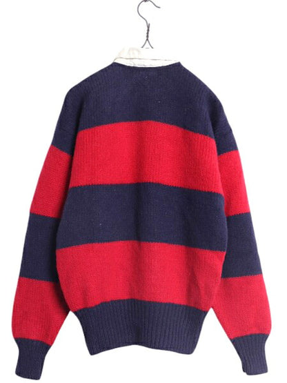 90s ポロ ラルフローレン ウール ニット セーター ボーイズ XL メンズ XS 程 古着オールド ラグビー ラガーシャツ タイプ ワイド ボーダー