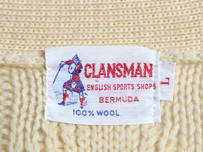 80s CLANSMAN フィッシャーマン ウール ニット カーディガン メンズ M / 古着 ヴィンテージ アラン ナチュラル 無地 前開き ポケット付き