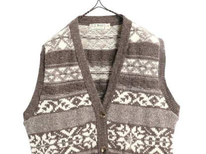 80s USA製 エルエルビーン ウール ニット ベスト レディース S / ヴィンテージ LLBEAN フェアアイル ノルディック 前開き 総柄 セーター