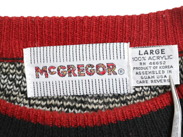 80s マクレガー デザイン ニット セーター メンズ L 古着 80年代 ヴィンテージ McGREGOR パッチワーク クルーネック アクリル マルチカラー