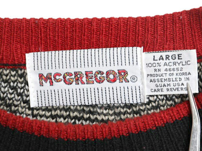 80s マクレガー デザイン ニット セーター メンズ L 古着 80年代 ヴィンテージ McGREGOR パッチワーク クルーネック アクリル マルチカラー