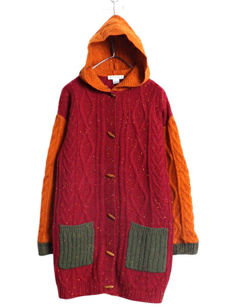 80s アイゾッド ウール ニット カーディガン ジャケット レディース M / ヴィンテージ IZOD ケーブル フード パーカー セーター クレイジー