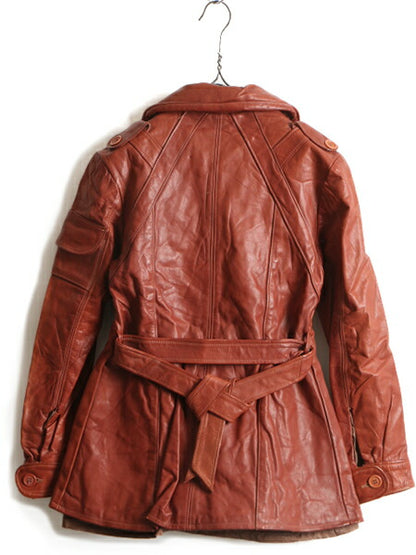 70s ビンテージ ■ NATURAL COMFORT ナチュラルコンフォート 本革レザー コート ジャケット ( 11 レディース M 程) 古着 70年代 ベルト付き