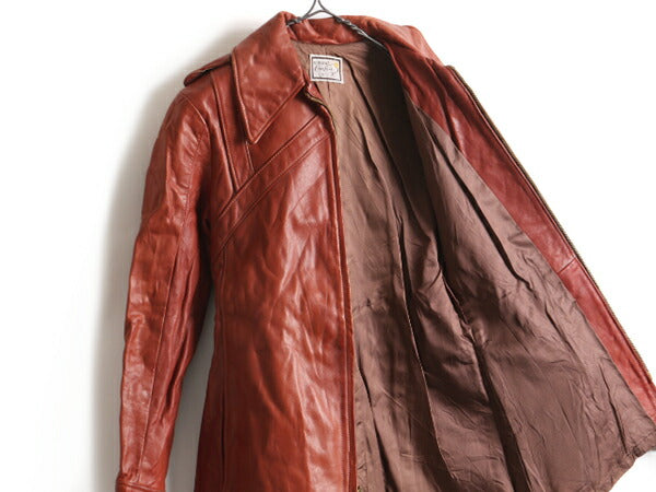 70s ビンテージ ■ NATURAL COMFORT ナチュラルコンフォート 本革レザー コート ジャケット ( 11 レディース M 程) 古着 70年代 ベルト付き