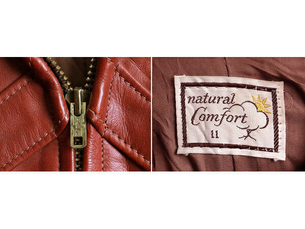 70s ビンテージ ■ NATURAL COMFORT ナチュラルコンフォート 本革レザー コート ジャケット ( 11 レディース M 程) 古着 70年代 ベルト付き