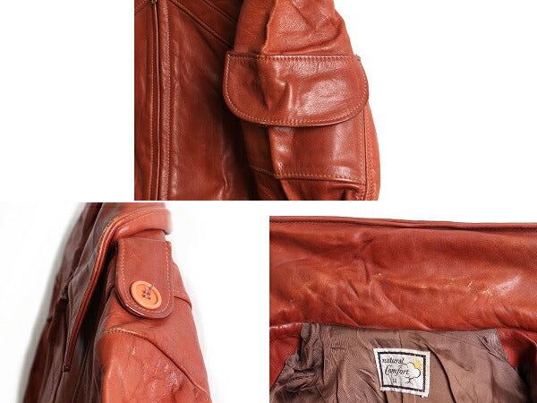 70s ビンテージ ■ NATURAL COMFORT ナチュラルコンフォート 本革レザー コート ジャケット ( 11 レディース M 程) 古着 70年代 ベルト付き