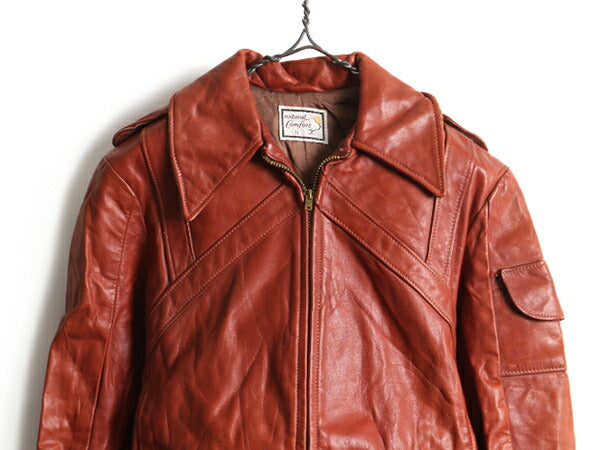 70s ビンテージ ■ NATURAL COMFORT ナチュラルコンフォート 本革レザー コート ジャケット ( 11 レディース M 程) 古着 70年代 ベルト付き