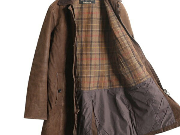 バブアー 本革 レザー ハーフ コート 8 レディース M 程 / Barbour 革ジャン ジャケット チェック 中綿 ライナー付き ブラウン 3ワラント
