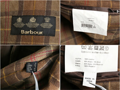 バブアー 本革 レザー ハーフ コート 8 レディース M 程 / Barbour 革ジャン ジャケット チェック 中綿 ライナー付き ブラウン 3ワラント