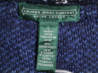 90s LAUREN JEANS ラルフローレン ネイティブ柄 フード付き ロング ニット ガウン レディース L オールド カーディガン スター 星柄 総柄
