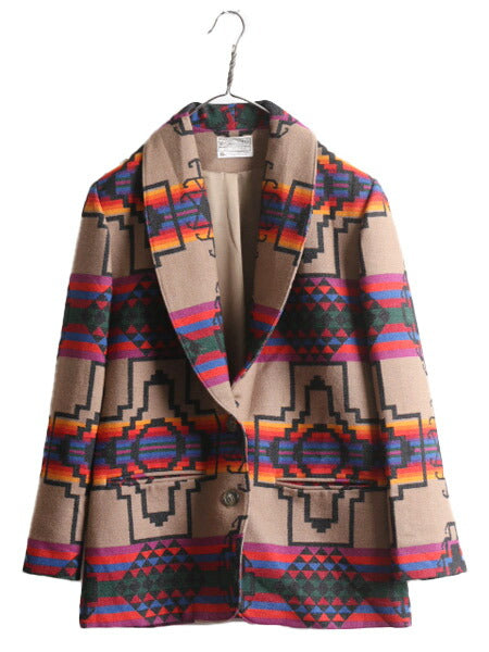 デッドストック 90s USA製 ペンドルトン ネイティブ テーラード ジャケット レディース M 90年代 オールド ブレザー PENDLETON ウール 総柄