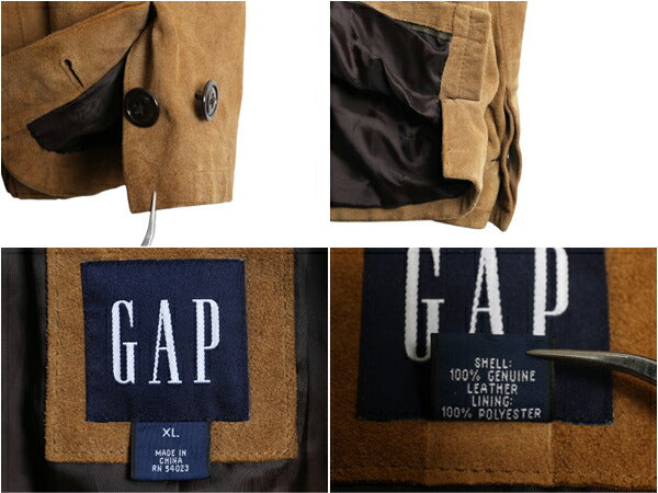 90s OLD GAP 本革 スウェード レザー シャツ ジャケット メンズ XL 古着 オールド ギャップ 革ジャン ロング丈 ジャンパー 大きいサイズ 茶