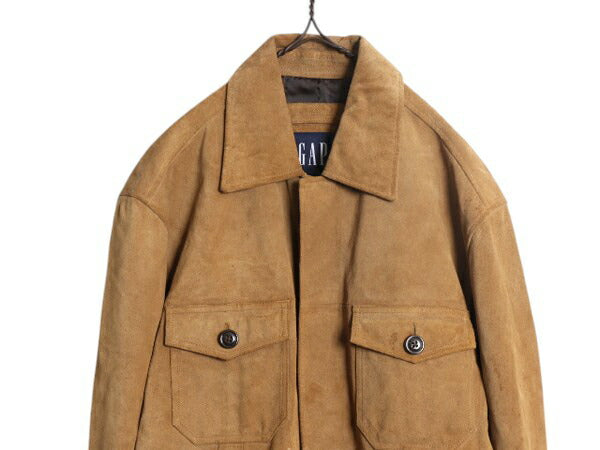 90s OLD GAP 本革 スウェード レザー シャツ ジャケット メンズ XL 古着 オールド ギャップ 革ジャン ロング丈 ジャンパー 大きいサイズ 茶