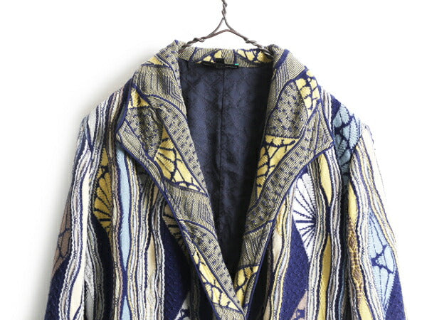 90s オーストラリア製 ■ COOGI 3D 立体編み コットン ニット ジャケット レディース S / 90年代 コート ロング カーディガン 羽織り 総柄
