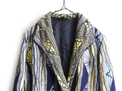 90s オーストラリア製 ■ COOGI 3D 立体編み コットン ニット ジャケット レディース S / 90年代 コート ロング カーディガン 羽織り 総柄