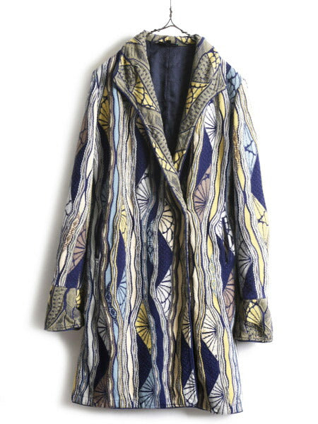 90s オーストラリア製 ■ COOGI 3D 立体編み コットン ニット ジャケット レディース S / 90年代 コート ロング カーディガン 羽織り 総柄